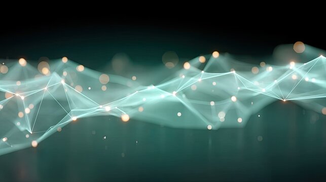 Abstract Digital Network with Glowing Nodes and Cyan Lines on Dark Background - Powered by Adobe