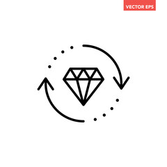 Single black diamond with rotation arrows line icon, simple vip exchange flat design infographic pictogram vector for app logo web button ui ux interface elements isolated on white background