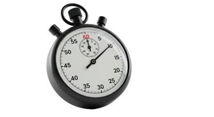 Classic black analog stopwatch for measuring time intervals.