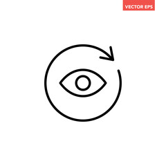 Black single refresh eyes line icon, simple observation cycle or refreshing view flat design pictogram vector for app ads web button ui interface elements isolated on white background