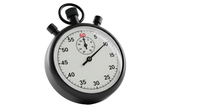 Classic black analog stopwatch for measuring time intervals.