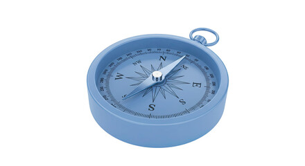 Classic light blue pocket compass for navigation isolated on white.