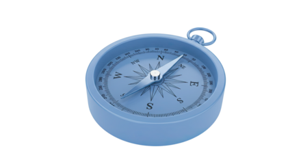 Classic light blue pocket compass for navigation isolated on white.
