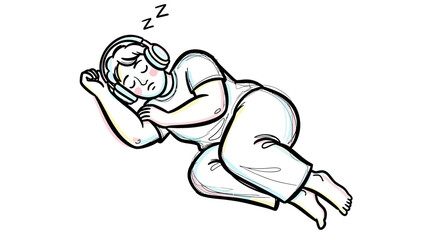 Cartoon Character Sleeping with Headphones on