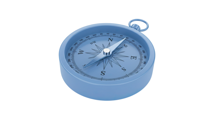 Classic light blue pocket compass for navigation isolated on white.