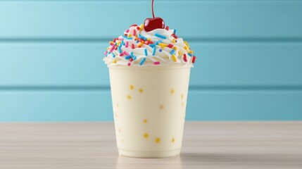 Delicious Milkshake with Whipped Cream and Cherry on Top