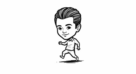 Cartoon Man Walking with Big Head and Stylish Hair