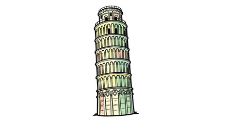 Leaning Tower of Pisa Illustration, Pastel Colors, Architectural Landmark