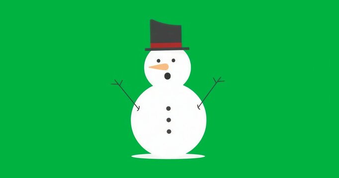 Looping snowman blinking eyes and mouth opening with top-hat, carrot nose on transparent backdrop