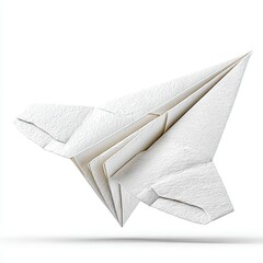 White Origami Paper Airplane Model on White Background