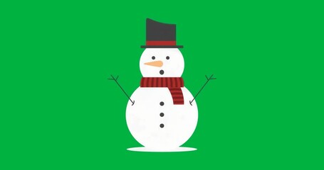 Looping snowman raising twig arms forming O mouth blinking eyes on transparent background - Powered by Adobe