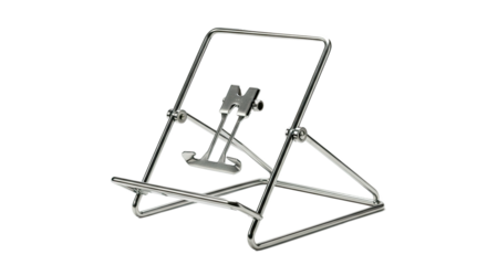 Elegant chrome book stand for comfortable reading and viewing angles.