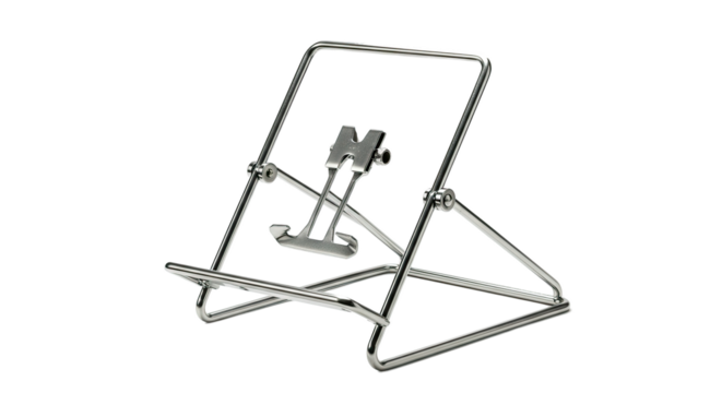 Elegant chrome book stand for comfortable reading and viewing angles.