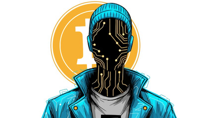 Cyberpunk Avatar with Bitcoin Symbol Background