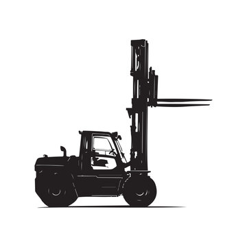 Silhouette of a Heavy Duty Forklift on White Background