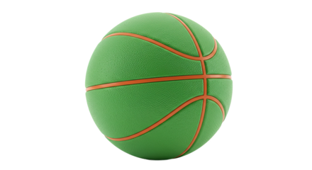 Green Basketball with Orange Lines on White Background.