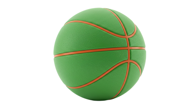 Green Basketball with Orange Lines on White Background.