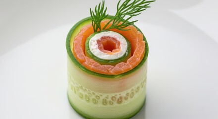 Appetizer cucumber roll with smoked salmon and cream cheese