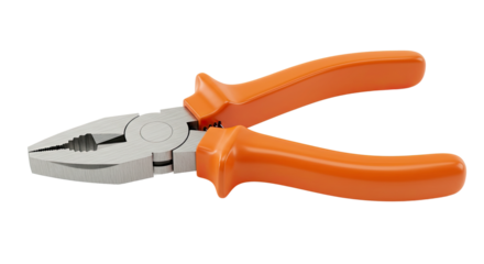 Orangehandled pliers closeup view isolated on white background.