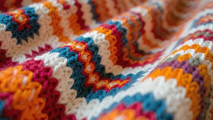 Vibrant Crochet Blanket with Zigzag Pattern in Warm and Cool Ton