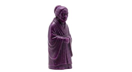Purple Figurine of an Elderly Person in Traditional Attire.