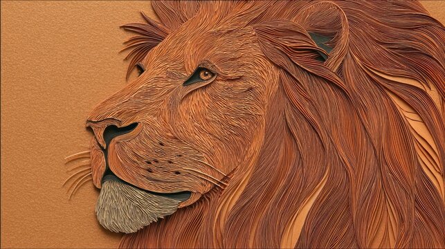 Detailed lion portrait bas relief