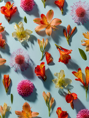 Colorful vibrant flowers creating a floral pattern