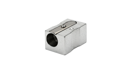 silver pencil sharpener closeup view simple design practical tool stationary item.