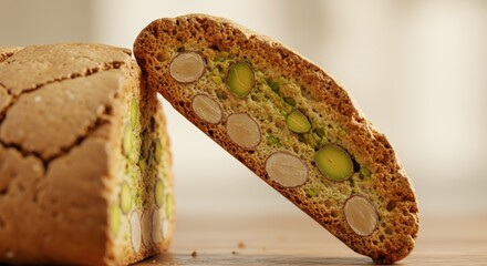 Biscotti with pistachio filling close up