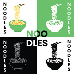 Noodle Soup Bowls with Chopsticks Minimalist Food Illustration