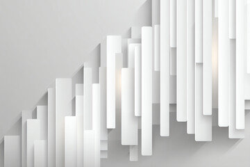 Obraz premium Abstract white 3D geometric shapes layered and arranged in a staggered pattern, casting soft shadows on a light gray background creating depth and modern visual interest