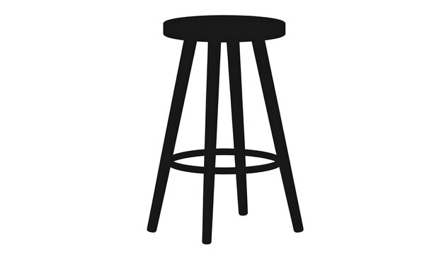 Simple black silhouette of a three-legged stool with a round seat and a connecting ring near the base