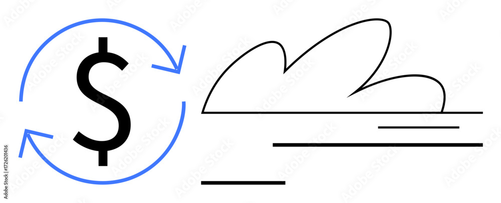 Aufkleber dollar sign with curved arrows denotes transaction or currency cycle paired with a minimalist cloud.