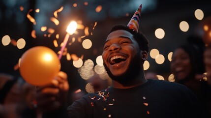 Joyful celebration with sparklers and confetti for a milestone birthday event night