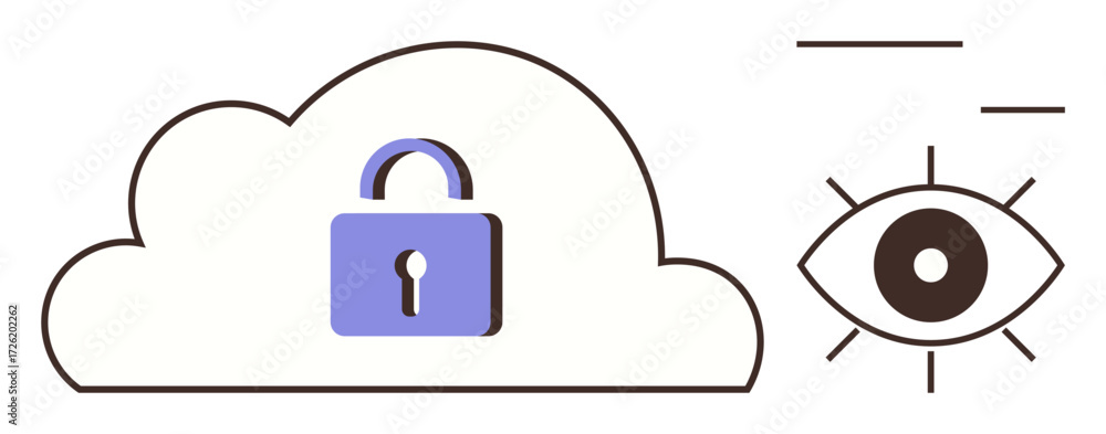 Poster cloud with padlock symbolizing security, adjacent to an eye representing privacy and monitoring. ide