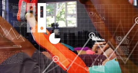 Five fitness participants at coach cue, performing V-up holds with animated data overlays cycling - Powered by Adobe