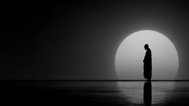 Monk silhouette moonlight