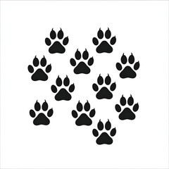 Fototapeta premium Simple design of twelve paw prints arranged in a loose circular pattern on a white background