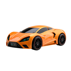 Fototapeta premium An orange toy sports car with black wheels sits on a white background. It looks modern and sleek. Transparent background.