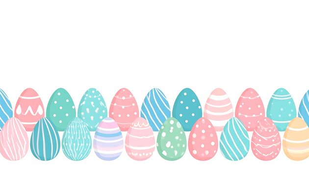 Pastel Easter eggs in a horizontal row on white background