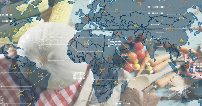 Harvest display receiving map overlay and markers popping up to simulate global network then fading
