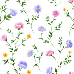 Watercolor preppy flowers seamless pattern, generation AI 