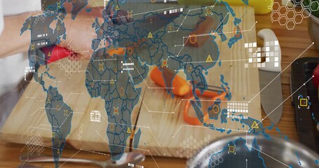 Placing uncut carrot on kitchen board, woman using peeler slicing with chef knife for recipe - Powered by Adobe