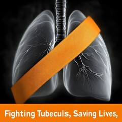 Medical illustration of lungs with an orange ribbon, symbolizing a campaign against tuberculosis