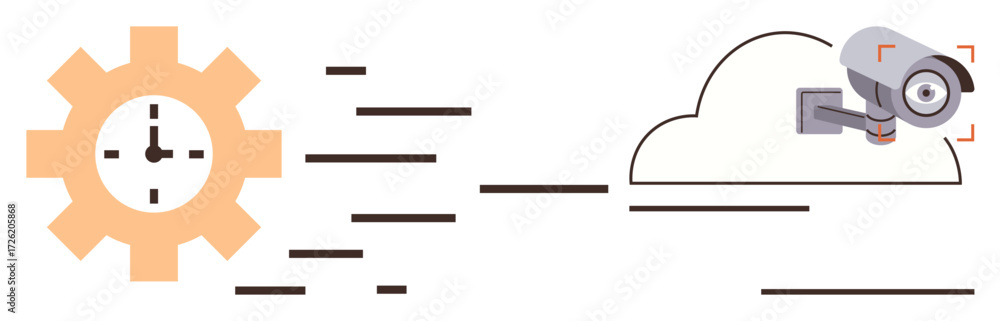 Aufkleber gear symbol with clock suggesting automation, cloud with camera implies video surveillance. ideal fo