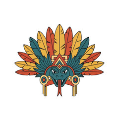 Vibrant illustration of a stylized bird head with colorful feathers and tribal patterns on a white background.
