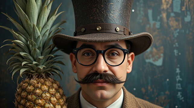 pineapple delicious food mr sir hat gentleman monokel cylindrical mustache mustache man funny face glasses