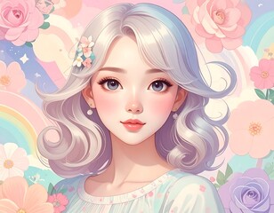 Pastel Dreamy Portrait of a Whimsical Girl