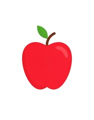 Fototapeta premium Simple illustration of a red apple with a green leaf on a white background