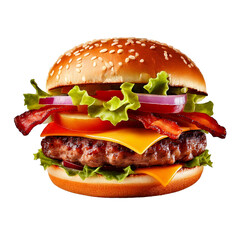  Delicious Fisheye Beef Burger with Cheese, Crispy Bacon, Onions, Pickles, and Lettuce isolat1.png
